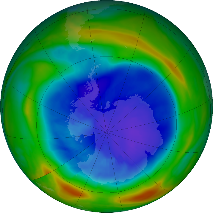 Antarctic ozone map for 07 September 2021